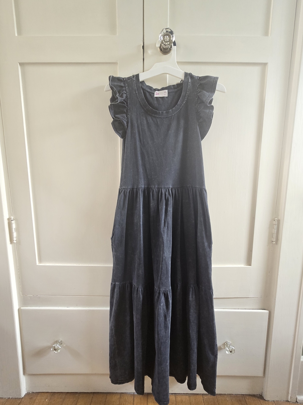Dark Gray Ruffle Sleeve Maxi Dress